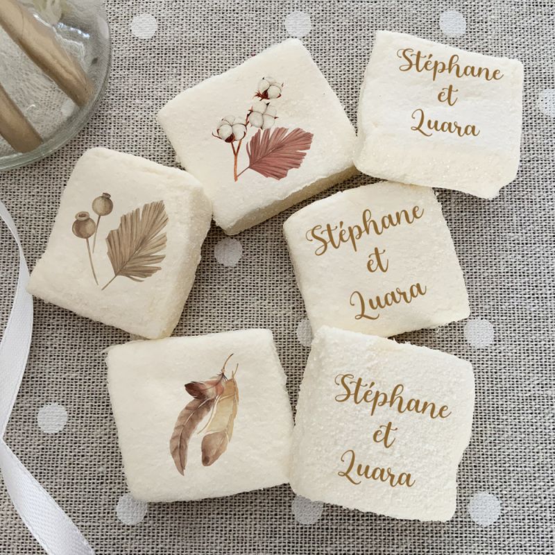 48 Guimauves personnalisées texte décor Boho 48 Guimauves personnalisées texte décor Boho