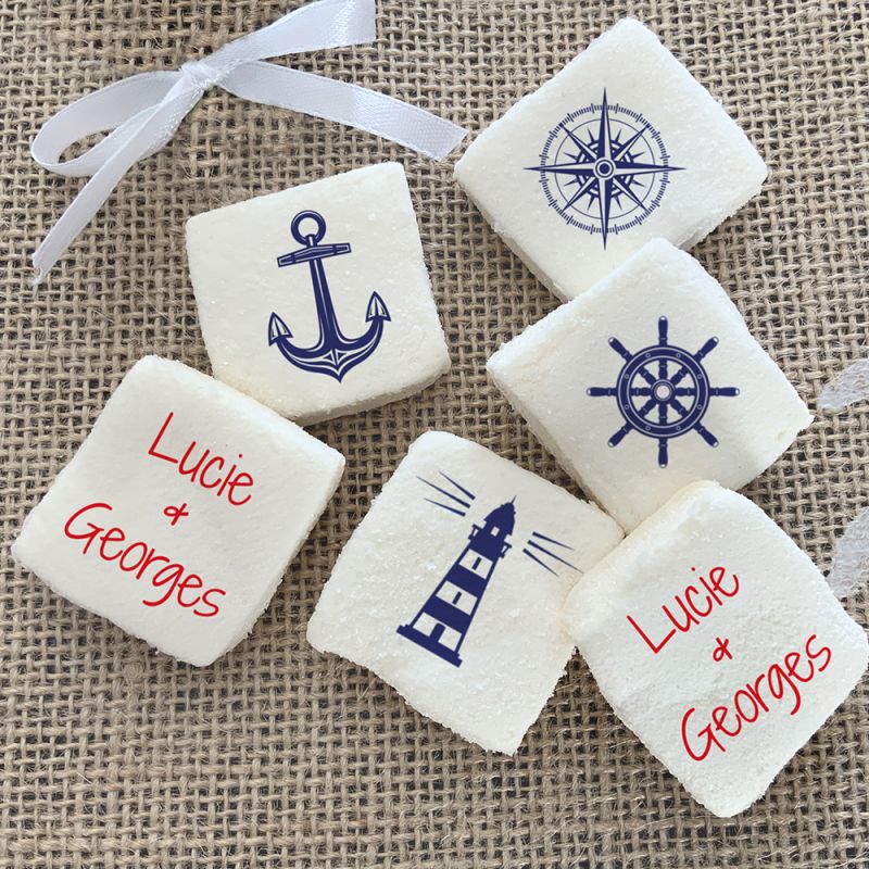 48 Guimauves personnalisées texte décor la mer 48 Guimauves personnalisées texte décor la mer