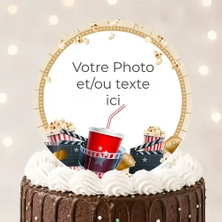 Disque sucre personnalisé pour gâteau Cinéma Pop Corn