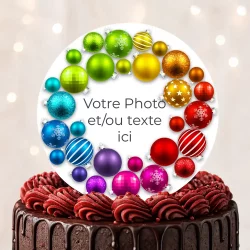Disque sucre personnalisé pour gâteau Boules de Noël