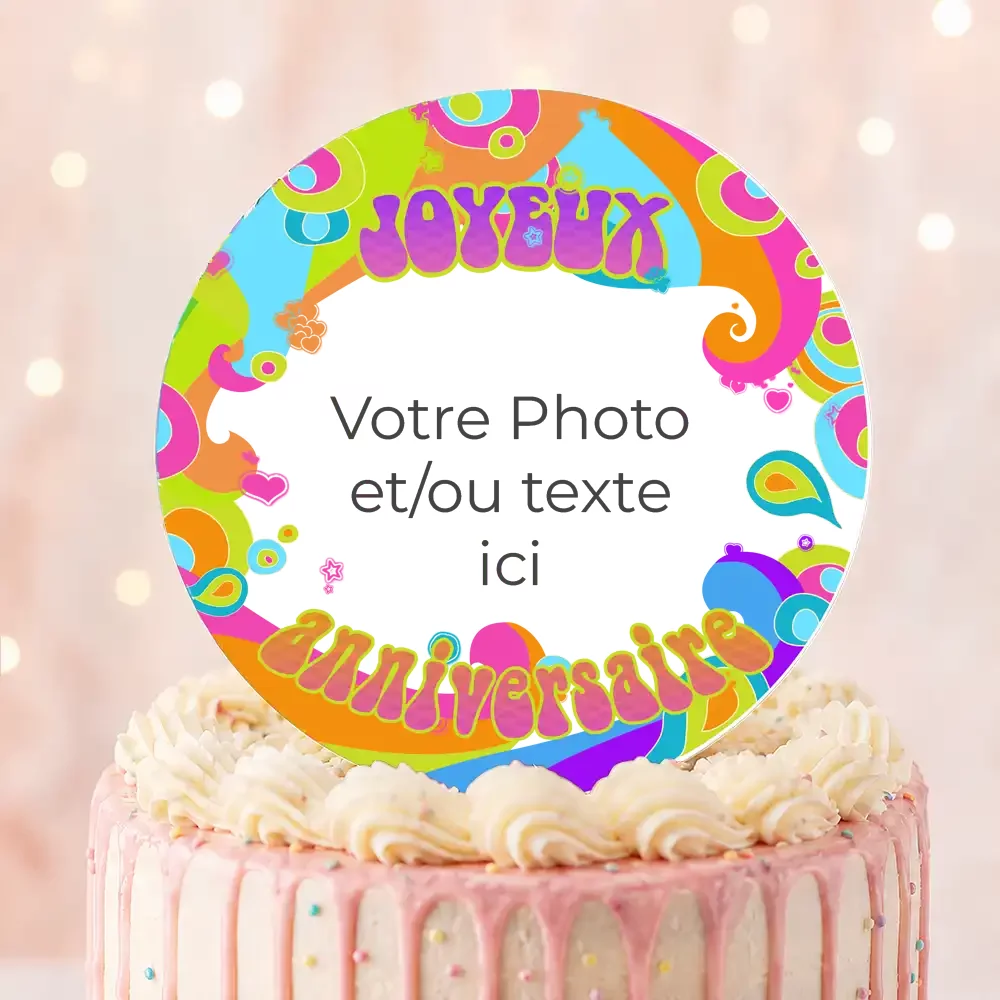 Disque sucre personnalisé pour gâteau Flowers Power