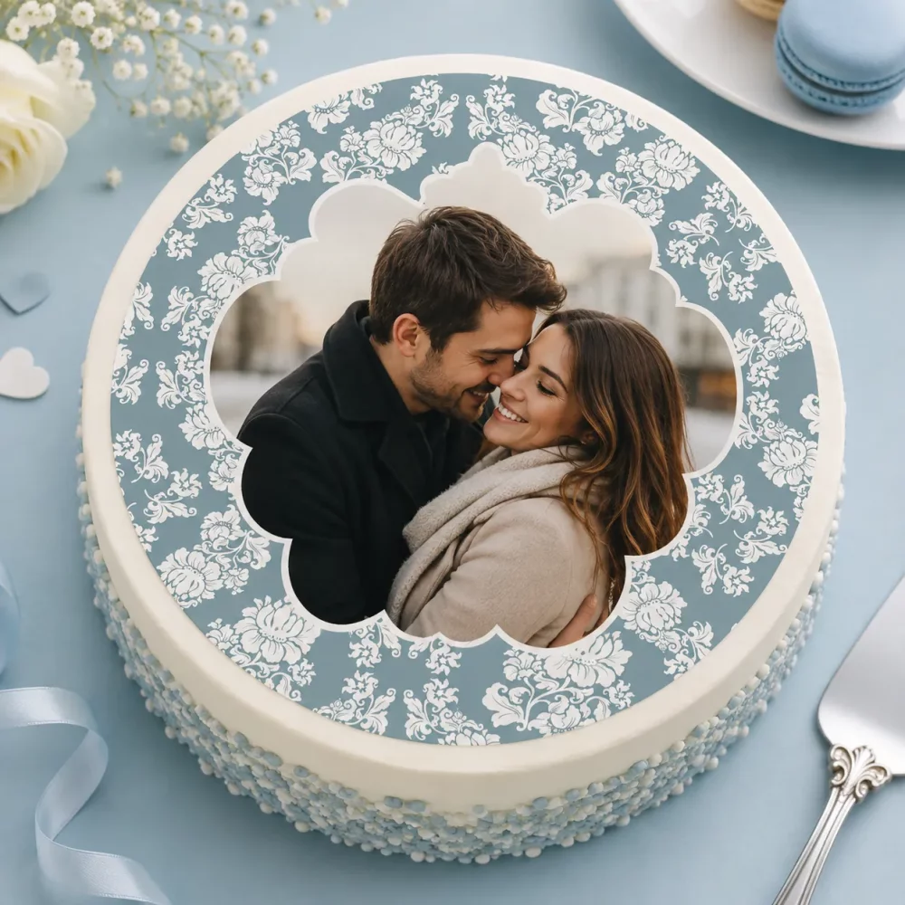 Disque sucre personnalisé pour gâteau Vintage Bleu