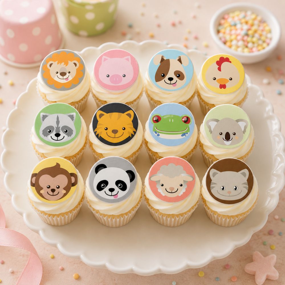 12 Mini disques en sucre Animaux