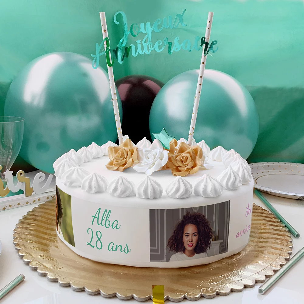 Bandes de sucre pour gateau personnalisées multi-photos et texte