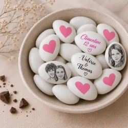 Dragées au chocolat personnalisées décor coeur