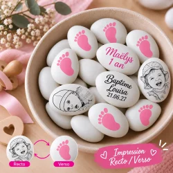 Dragées personnalisées décor peton rose au chocolat