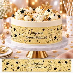 Bandes de gâteaux sucre décor Joyeux Anniversaire noir