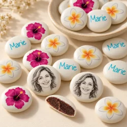 Palets choc' personnalisés décor fleurs des îles