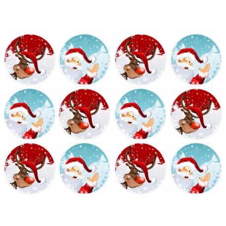 12 Mini décors sur sucre père Noël et renne