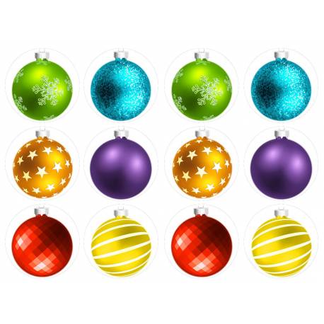 12 Mini décors sur sucre Boules de Noël