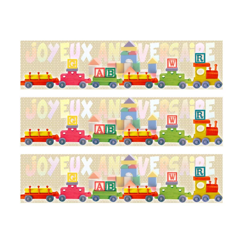 3 Bandes de gâteaux sucre décor joyeux anniversaire