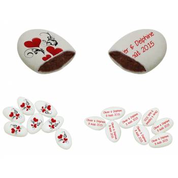 110 Dragées personnalisées chocolat décor Coeurs ornement texte