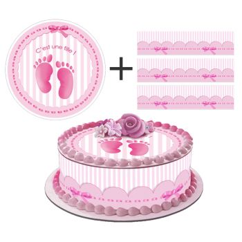 Kit deco de gâteau Baby rose
