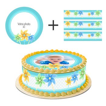 Kit deco gâteau personnalisé Moulin à vent Bleu