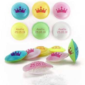 Bonbons personnalisés soucoupes acides décor Princesse.