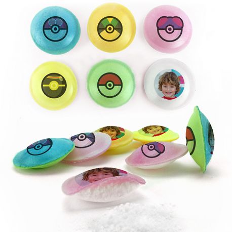 Bonbons personnalisés soucoupes acides décor Pokemon.