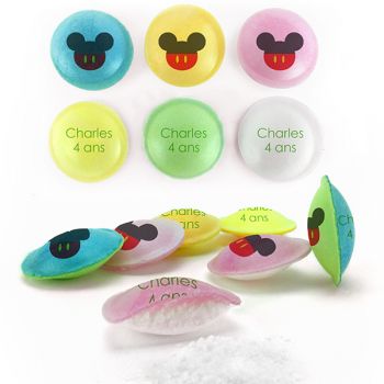 Bonbons personnalisés soucoupes acides décor Mickey.