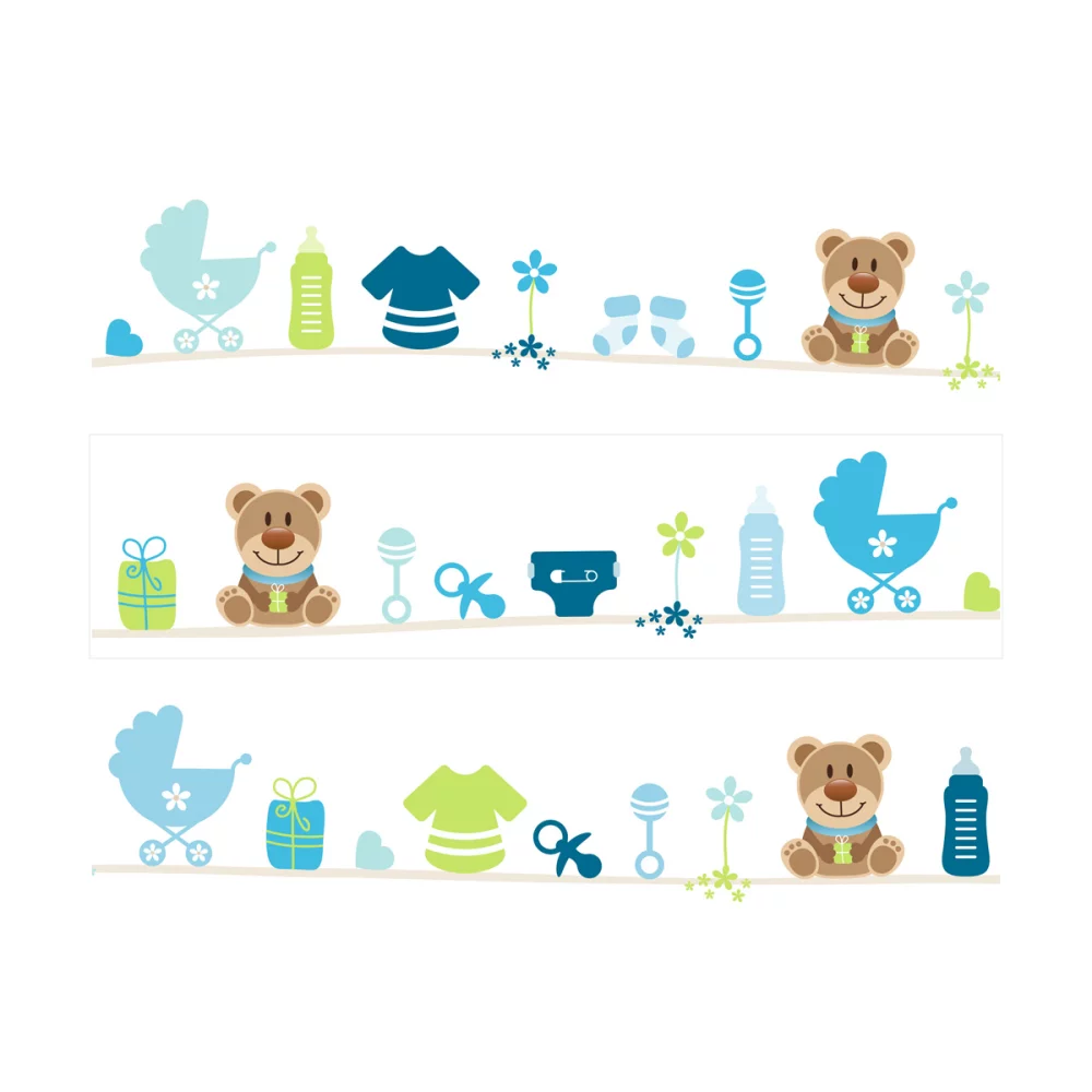 3 Bandes de gâteaux sucre décor Bébé Bleu