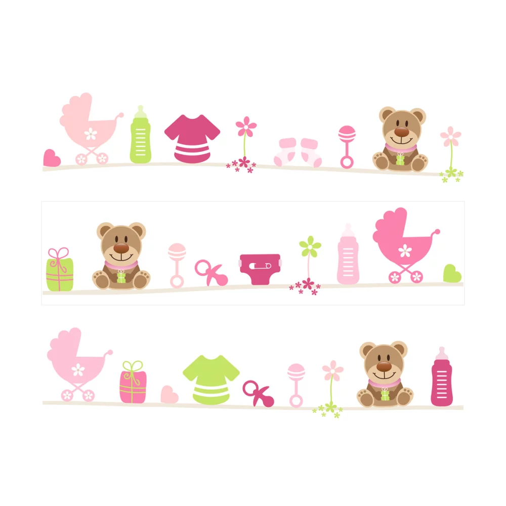 3 Bandes de gâteaux sucre décor Bébé Rose