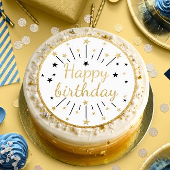 Gâteau anniversaire avec un disque azyme sucre décor Happy birthday or