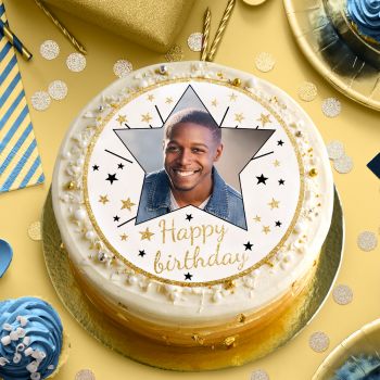 Disque sucre pour gâteau personnalisé Happy Birthday or