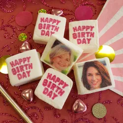 Guimauves personnalisées photo décor Happy Birthday fuschia