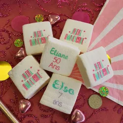 Guimauves personnalisées texte décor Anniversaire coeurs
