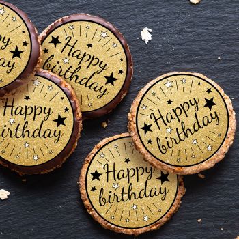 12 Mini disques en sucre Happy Birthday noir