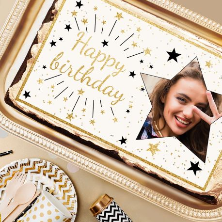 Décor sur sucre Happy Birthday or A3 à personnaliser Décor sur sucre Happy Birthday or A3 à personnaliser