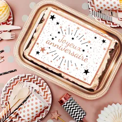 Décor sucre Joyeux Anniversaire Gold Rose A4