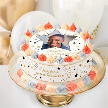 Kit deco gâteau personnalisé Joyeux anniversaire or