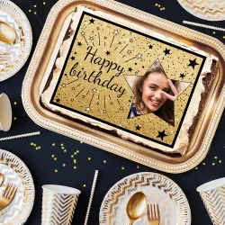 Feuille de sucre A4 personnalisé Happy Birthday noir