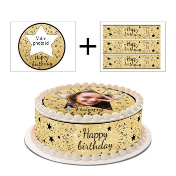 Kit deco gâteau personnalisé Happy birthday noir
