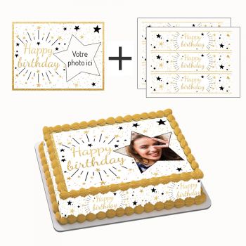 Kit deco gâteau personnalisé Happy birthday or