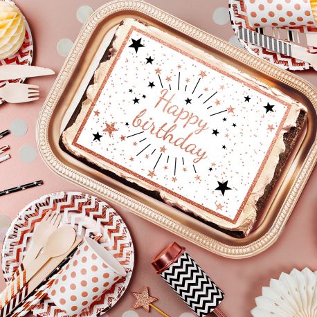 Décor sucre Happy Birthday Gold Rose A4 Décor sucre Happy Birthday Gold Rose A4