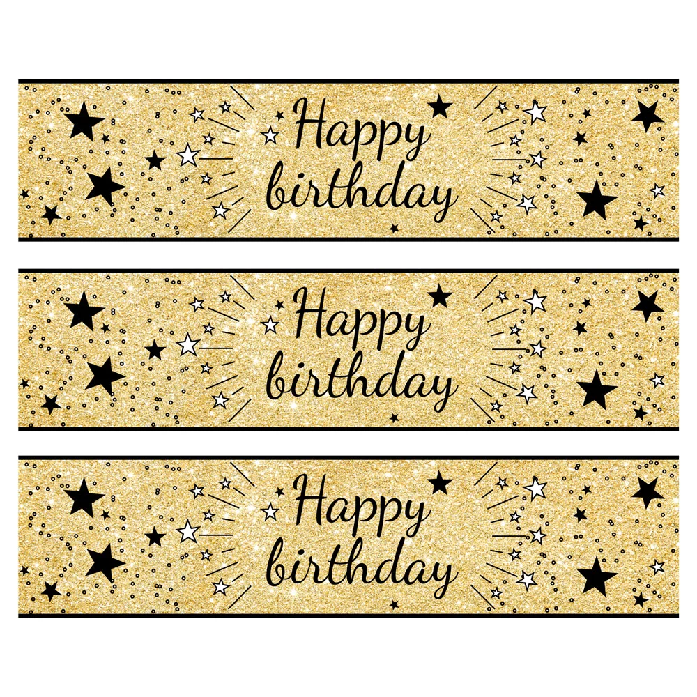 3 Bandes de gâteaux sucre décor Happy Birthday noir