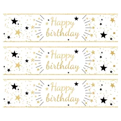 3 Bandes de gâteaux sucre décor Happy Birthday or
