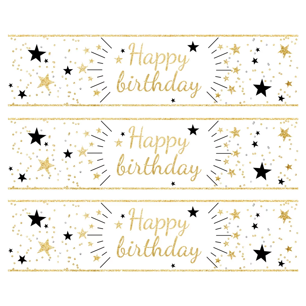 3 Bandes de gâteaux sucre décor Happy Birthday or