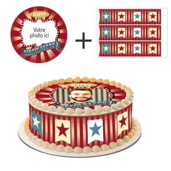 Kit deco gâteau personnalisé cirque vintage