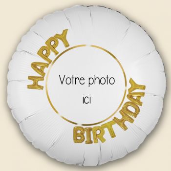 Maxi ballon personnalisé décor Happy Birthday or Ø43cm