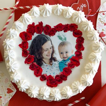 Disque sucre pour gâteau personnalisé roses coeur