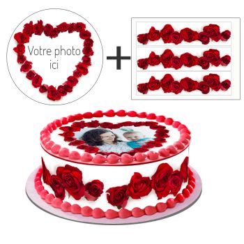Kit deco gâteau personnalisé roses coeur