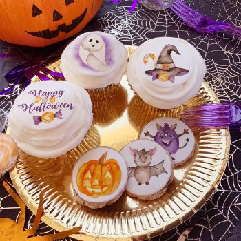 12 Mini disques en sucre Halloween aquarelle