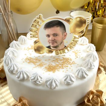 Cake topper personnalisé Happy Birthday ballon or