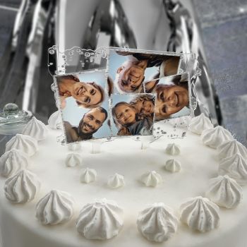 Cake topper personnalisé Multi-photos argent paillettes