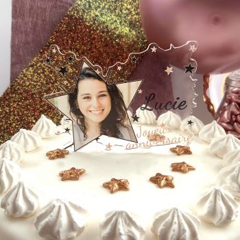 Cake topper personnalisé Joyeux Anniversaire gold rose