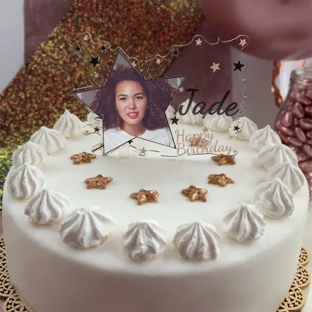Cake topper personnalisé Happy Birthday Rose Gold - Deco de gâteau