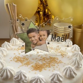 Cake topper personnalisé Happy Bithday or