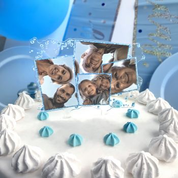 Cake topper personnalisé Multi-photos bleu paillettes
