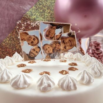 Cake topper personnalisé Multi-photos rose gold paillettes